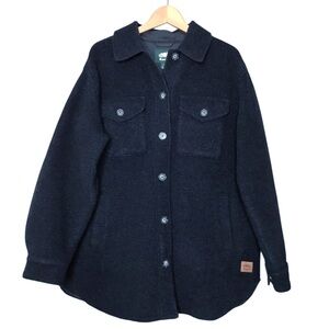 Women's Large Roots Navy Wool Blend Jacket Shacket Blue Button Up
